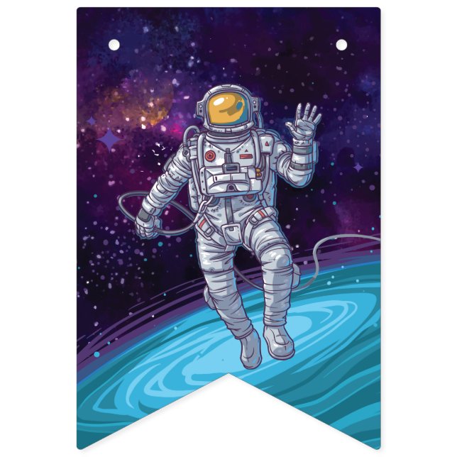 Bannière À Fanions Astronaut dans l'espace avec étoiles et galaxie. (Premier drapeau)