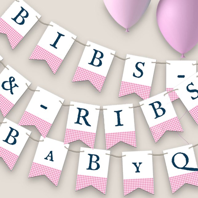 Bannière À Fanions Baby shower BaByQ de marine rose modifiable BaByQ (Créateur téléchargé)