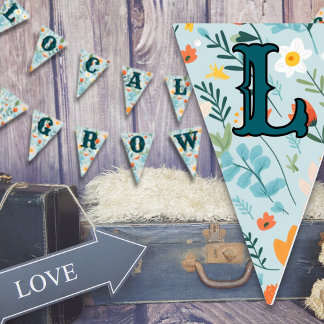 Bannière À Fanions Baby shower bleu à motif floral cultivé localement
