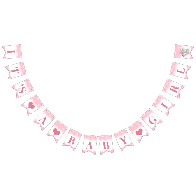 Bannière À Fanions Baby shower de fille d'éléphant rose (Tout)