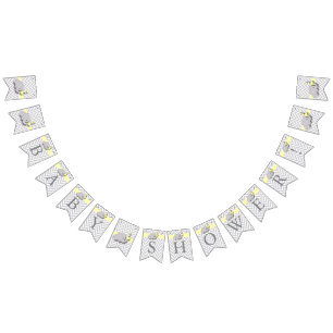 Bannière À Fanions Baby shower d'éléphant gris jaune et blanc