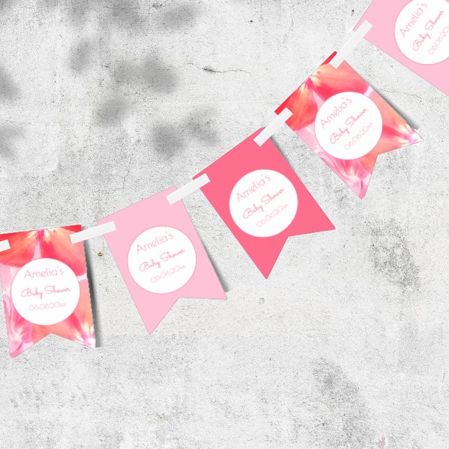 Bannière À Fanions Baby shower en fleurs roses (Baby in bloom bunting to make your heart melt)