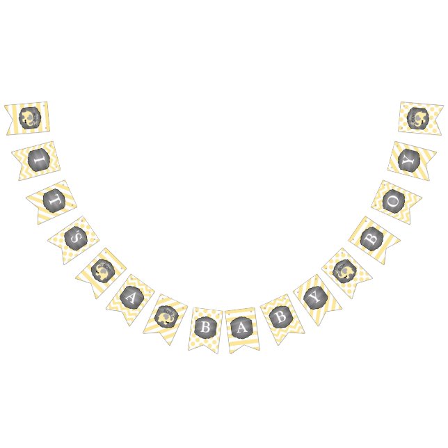 Bannière À Fanions Baby shower jaune d'Arc-cravate d'éléphant (Tout)