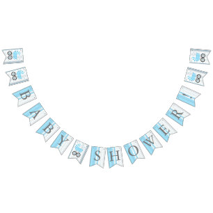 Bannière À Fanions Baby Shower pour Garçon Bleu et Blanc à pois