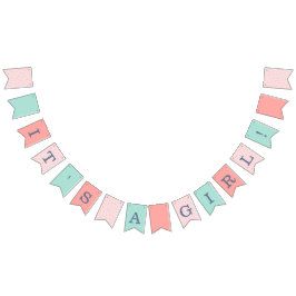 Bannière À Fanions Baby shower rose et marine