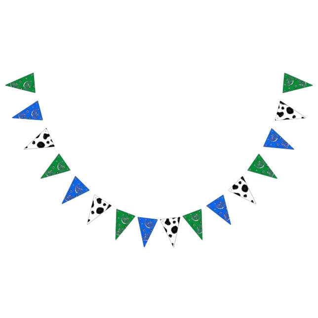 Bannière À Fanions Bandanna verte et bleue Vache Motif Anniversaire (Tout)