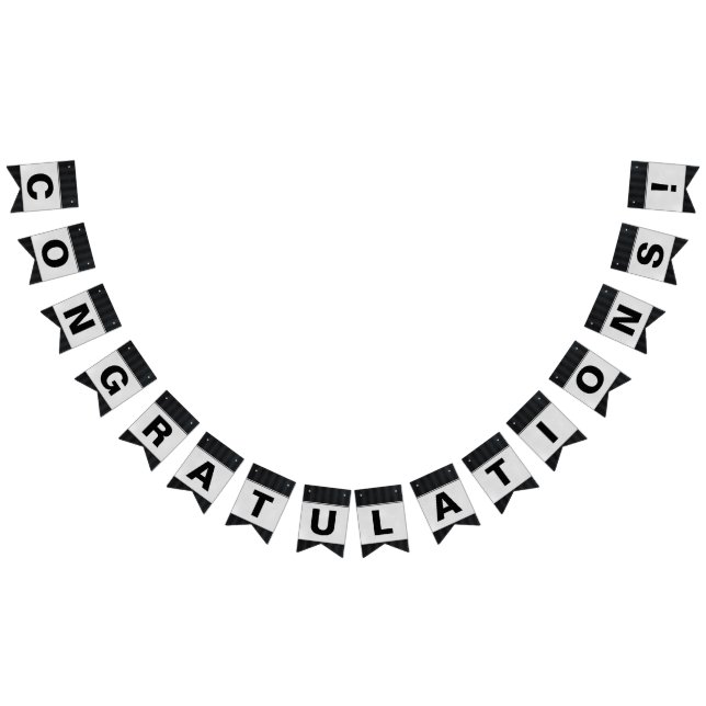 Bannière À Fanions bande épingle noire avec félicitations argent (Tout)