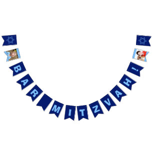 Bannière À Fanions Barre personnalisée Mitzvah Blue