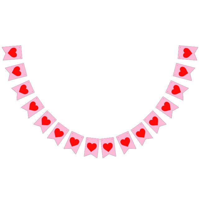 Bannière À Fanions Battement de coeur rouge pastel rose (Tout)