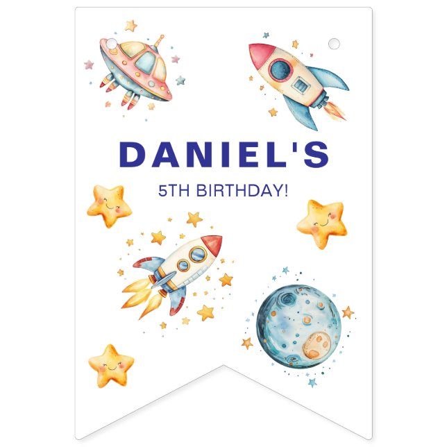 Bannière À Fanions Batterie de fusées personnalisée, à thème spatial (Premier drapeau)