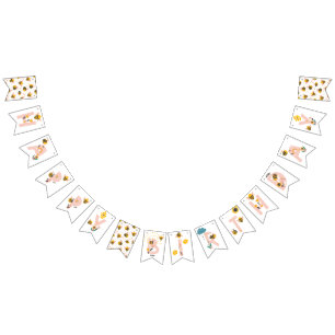 Bannière À Fanions Bee Yellow & Pink Floral ONE 1er anniversaire de b