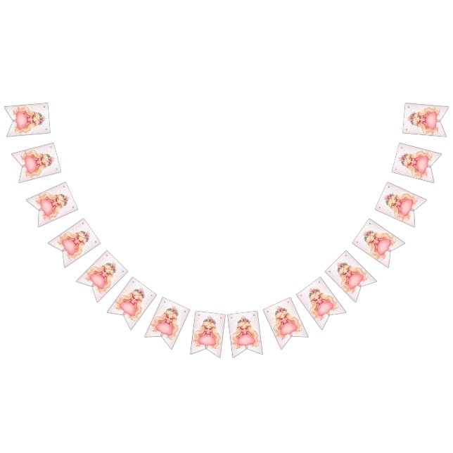 Bannière À Fanions Bienvenue Aquarelle rose princesse fête d'annivers (Tout)
