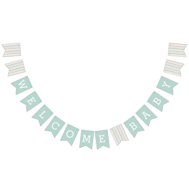 Bannière À Fanions Bienvenue bébé | Bord de mer Pastel Mint Stripe (Tout)