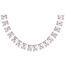 Bannière À Fanions Bienvenue Mariage Fleurs roses Argent Élégant