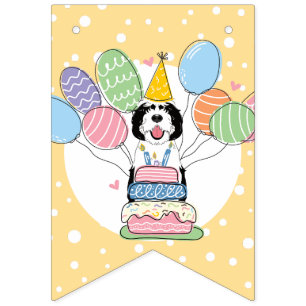 Bannière À Fanions Black & White Sheepadooda Chien fête d'anniversair