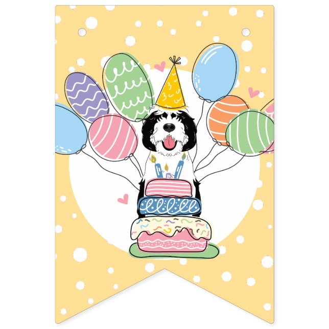 Bannière À Fanions Black & White Sheepadooda Chien fête d'anniversair (Septième drapeau)