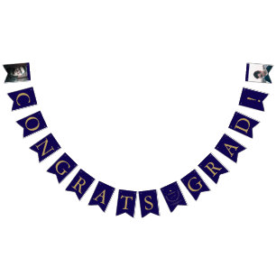 Bannière À Fanions Bleu Gold Congrats Grad Graduate Photo Graduate