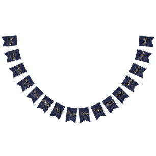Bannière À Fanions Bleu marine d'étamine de noce et feuille d'or de