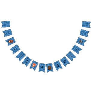 Bannière À Fanions Bleu Plaid Bois Créature Baby shower Bunting