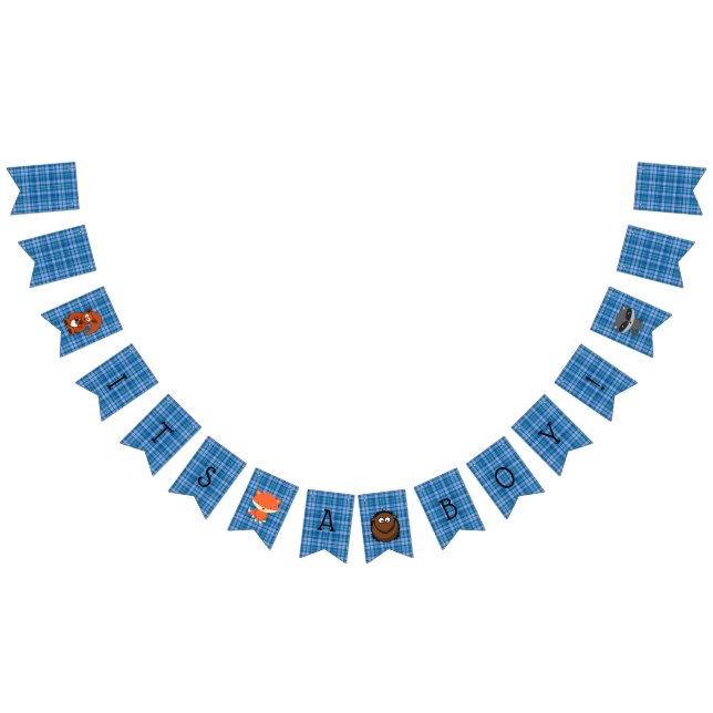 Bannière À Fanions Bleu Plaid Bois Créature Baby shower Bunting (Tout)