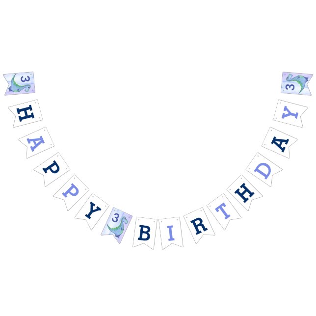 Bannière À Fanions Blue Dinosaur Ajouter l'âge Anniversaire Dino Part (Tout)