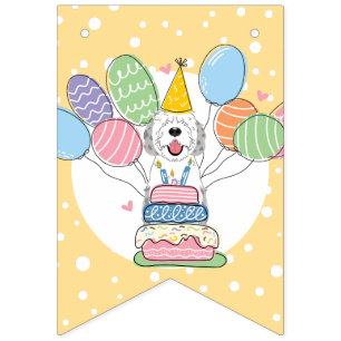 Bannière À Fanions Blue Merle Sheepadoodle Chien fête d'anniversaire