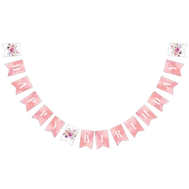 Bannière À Fanions Boho Floral Joyeux anniversaire (Tout)