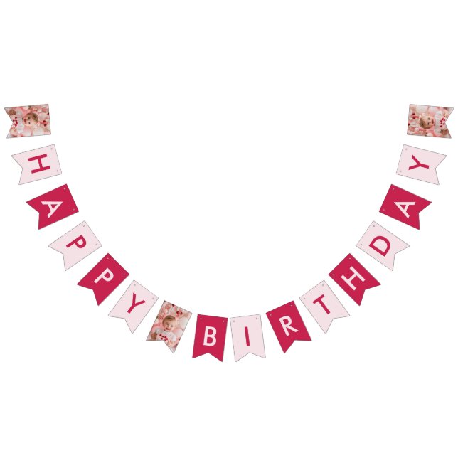 Bannière À Fanions Bonne fête rose d'anniversaire (Tout)