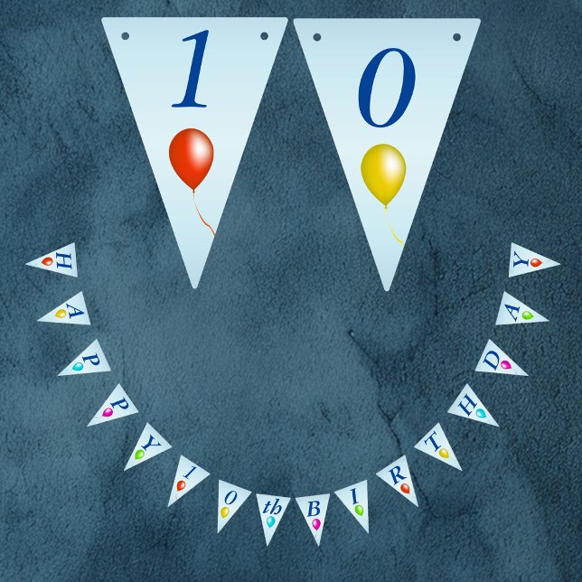 Bannière À Fanions Bons d'anniversaire de fête brillante sur bleu (Blue bunting flag Happy Birthday banner decoration with bright colourful balloons for parties.)