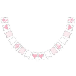 Bannière À Fanions Bouton blanc et rose marine