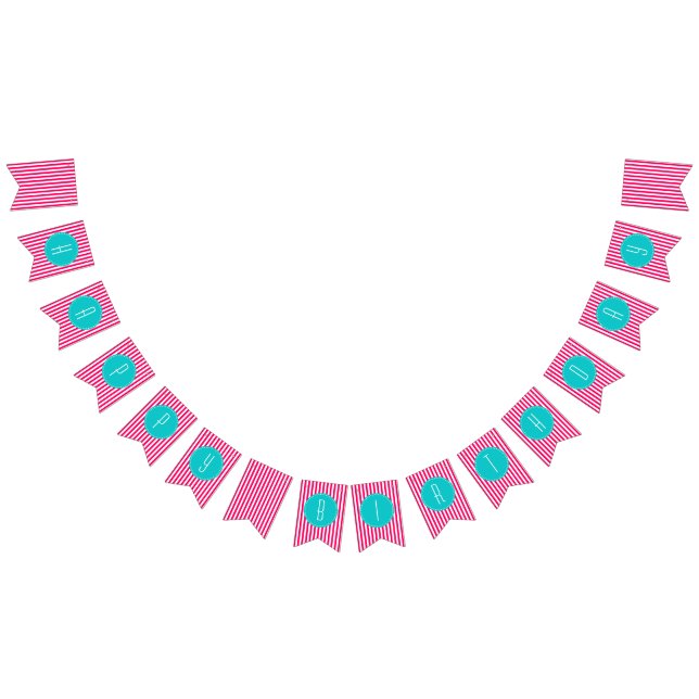 Bannière À Fanions Brayures turquoise et rose chaud Joyeux anniversai (Tout)
