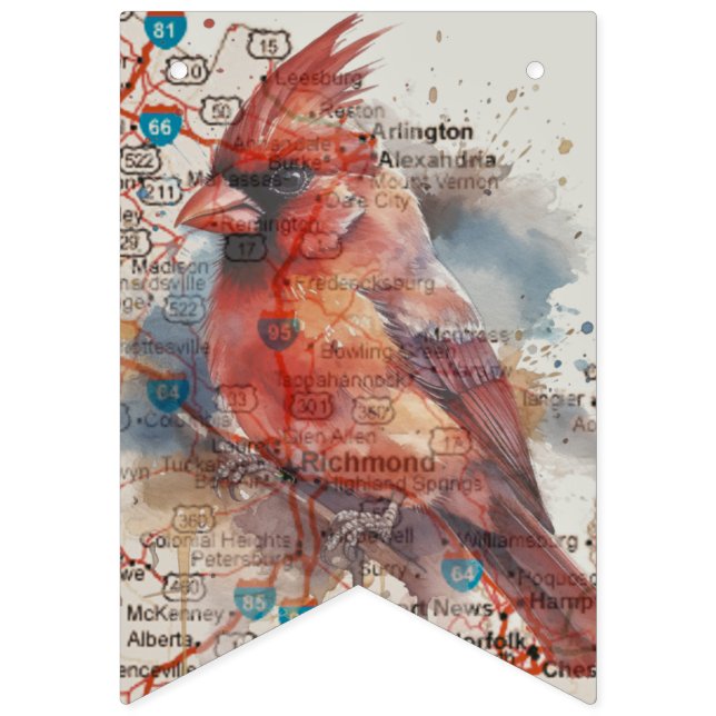 Bannière À Fanions Cardinal sur Virginia Road Map (Premier drapeau)