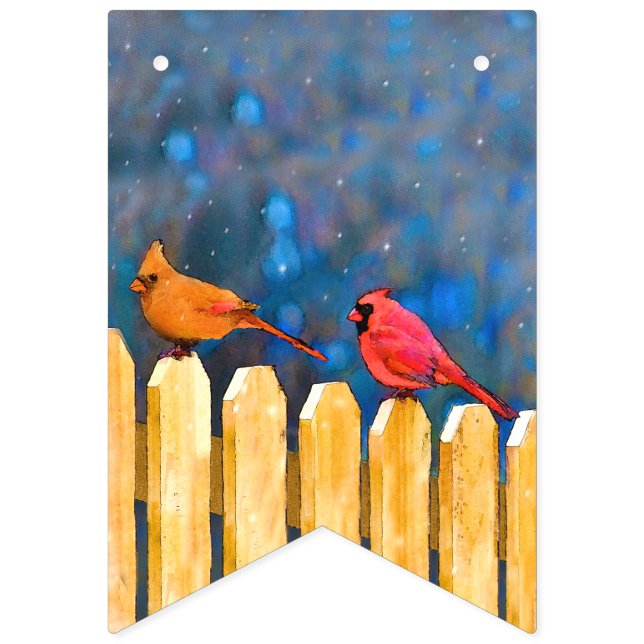 Bannière À Fanions Cardinals on the Fence Painting - Art original (Premier drapeau)