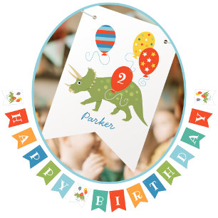 Bannière À Fanions Carte Anniversaire Dinosaur Tricératops Tout Âge