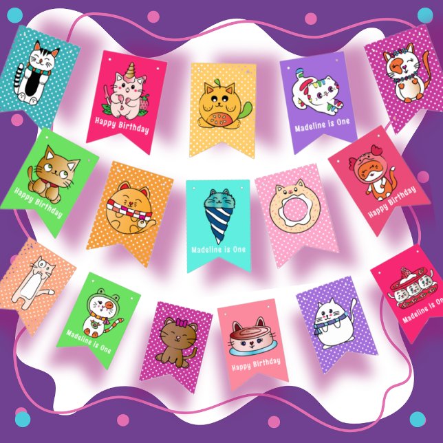 Bannière À Fanions Cartons De Chat Couleur Pour Enfants Anniversaire (Créateur téléchargé)