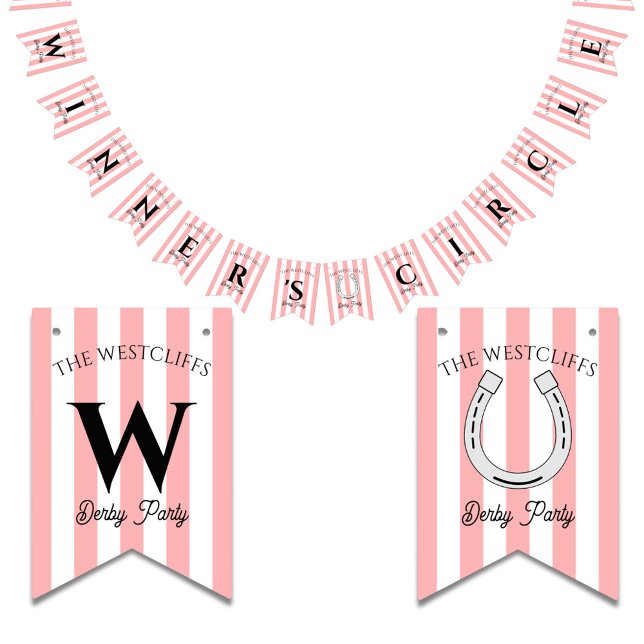 Bannière À Fanions Cercle Cabana Stripe Derby du gagnant personnalisé (Custom Cabana Stripe Derby Party Bunting. Personalized Winner's Circle Derby Party Decoration)