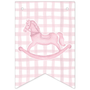 Bannière À Fanions C'est une fille rose Aquarelle En vichy Cheval Roc
