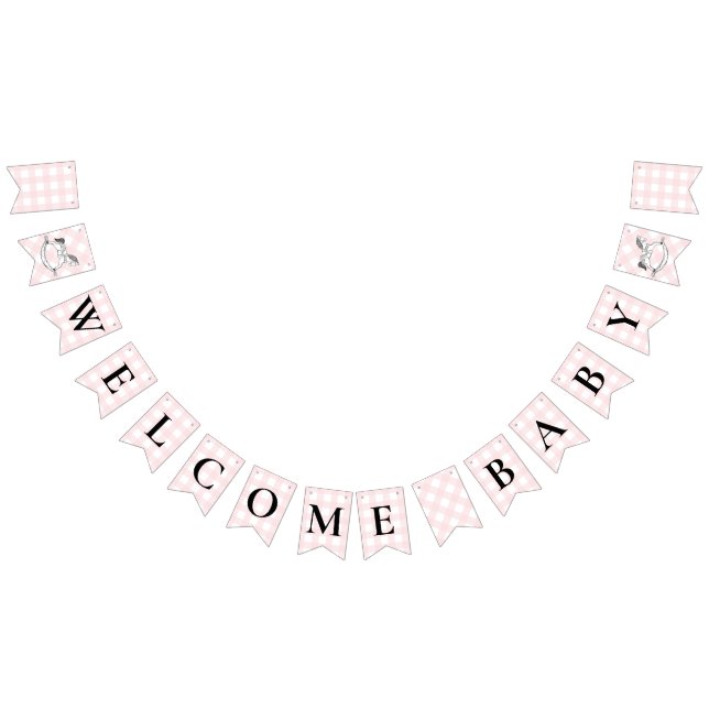 Bannière À Fanions Cheval Rocheux Rose En vichy Baby shower Bunting (Tout)