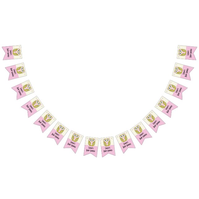 Bannière À Fanions Chouette de baby shower dans un arbre/rose, banniè (Tout)