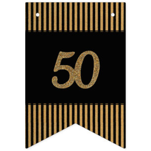 Bannière À Fanions cinquantième or - noir et rayures d'or