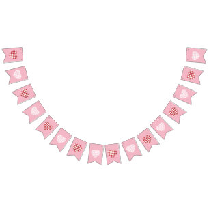 Bannière À Fanions Coeur En vichy rose et rouge
