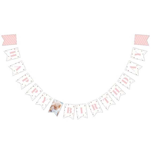Bannière À Fanions Confetti rose et or Joyeux anniversaire (Tout)