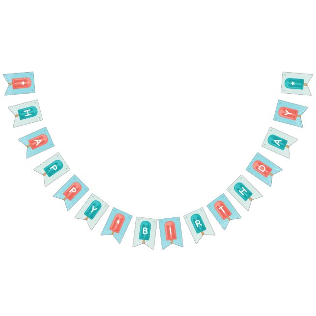 Bannière À Fanions Corail et Aqua Summer Popsicle Joyeux anniversaire (Tout)