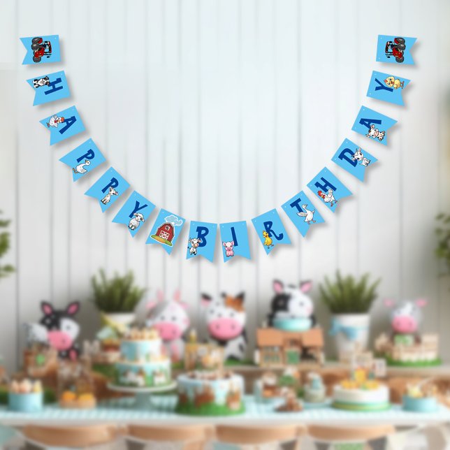 Bannière À Fanions Country Farm Animaux Blue Arrière - plan Anniversa (Créateur téléchargé)