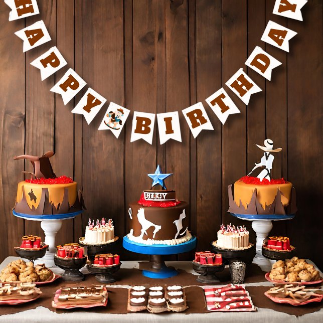 Bannière À Fanions Cowboy Rocking Horse Boy Anniversaire (Créateur téléchargé)