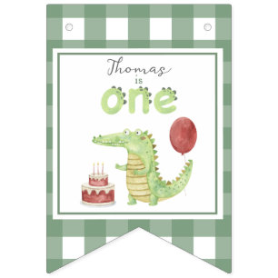Bannière À Fanions Crocodile aquarelle 1er anniversaire