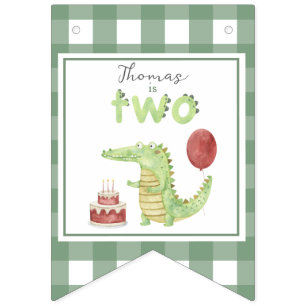 Bannière À Fanions Crocodile d'aquarelle 2e anniversaire