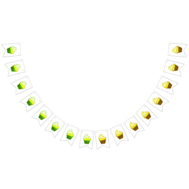 Bannière À Fanions cupcake jaune calligraphie moderne heureux anniver (Tout)