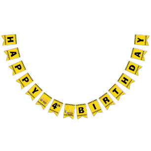 Bannière À Fanions Custom Construction Boys 4th Birthday Party Jaune