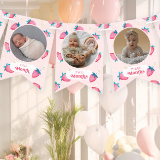 Bannière À Fanions Cute Berry 1st Birthday 12 Month Photo Milestone